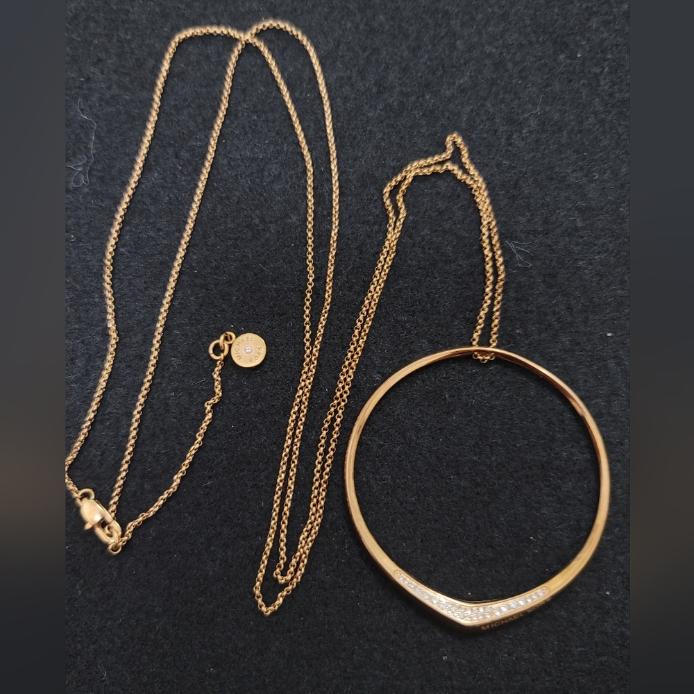 Michael Kors Pave Crystal Hoop Rose Gold Knife Edge Necklace